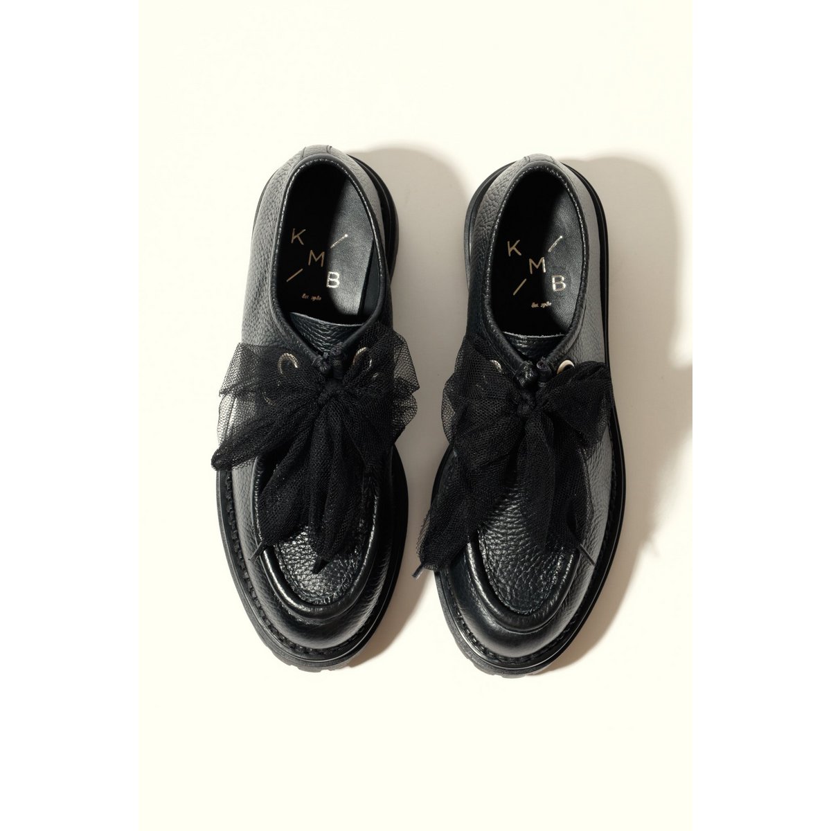 ODDA BLACK- Chaussures Wallabee à semelle épaisse avec lacets en tulle