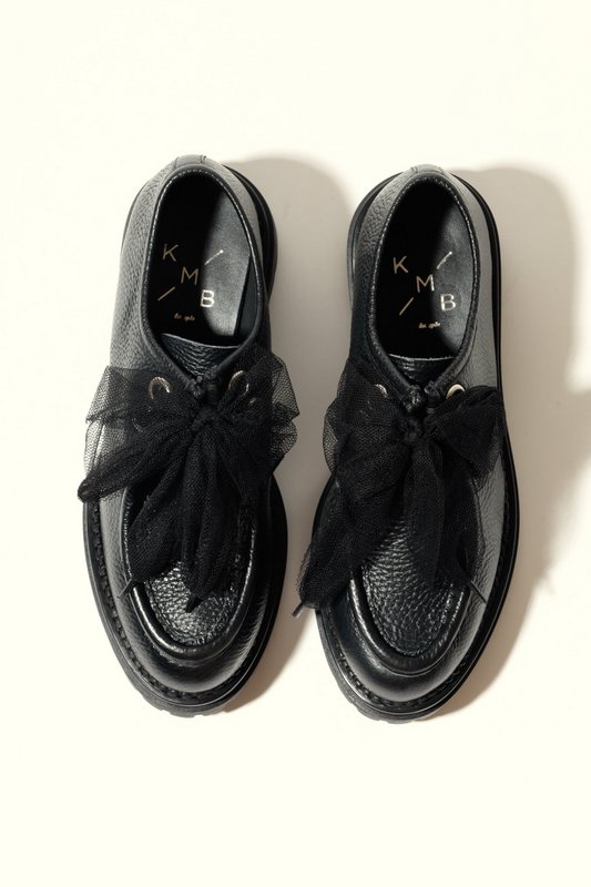 ODDA BLACK- Chaussures Wallabee à semelle épaisse avec lacets en tulle