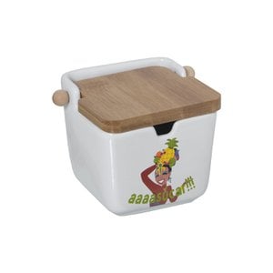 CERAMIC SUGAR BOWL WITH WOODEN LID (AAAASUCAR) 8.5X8.5X8.5CM ST1144