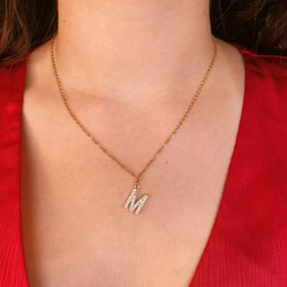 Lettera ketting diamant - iniziale H - goud