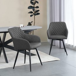 Grey faux leather armchair with 360-degree swivel base, set of 2