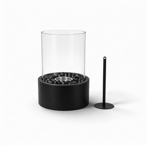 Tischkamin - Rund - Metall/Glas - Schwarz - 21x21x28 cm