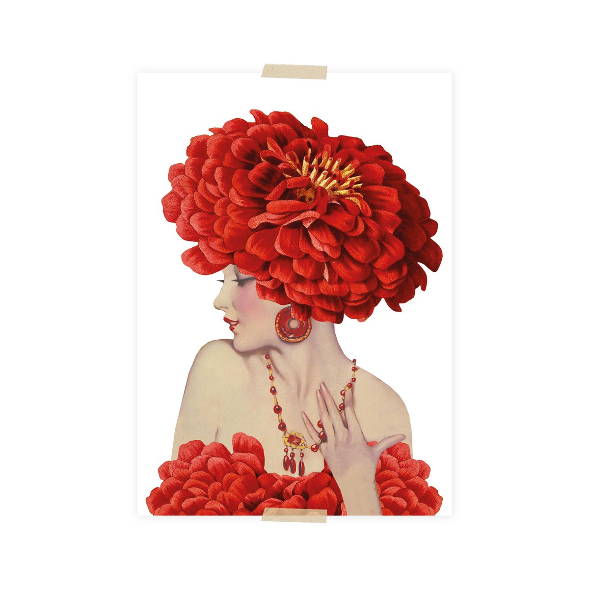 Postcard collage Lady in red