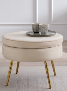 Round pouf in beige velvet