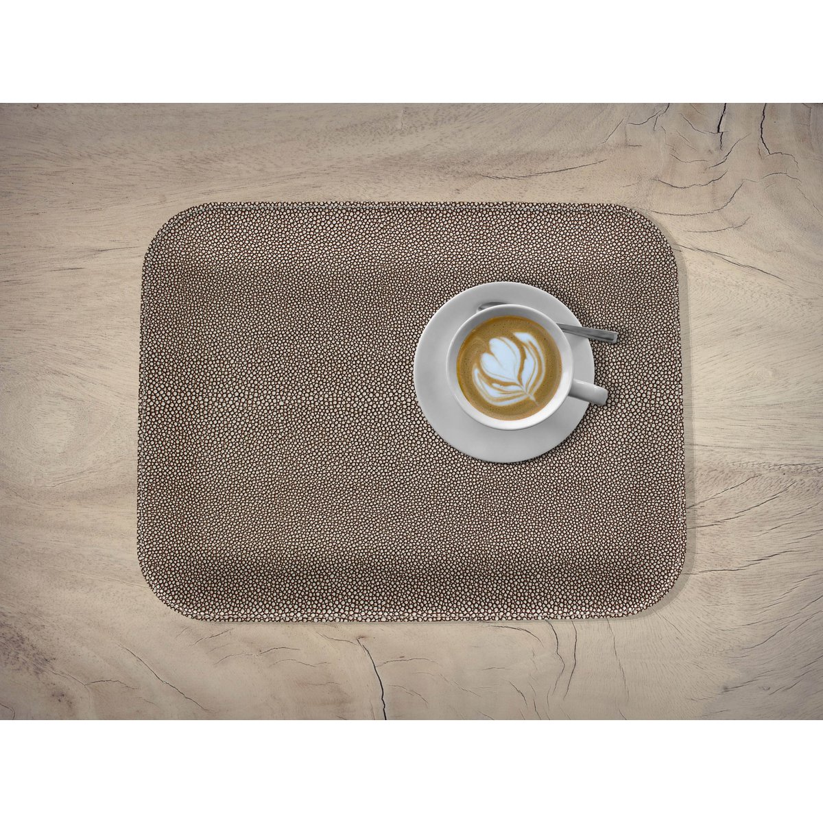Plateau plat grand simili cuir galuchat marron