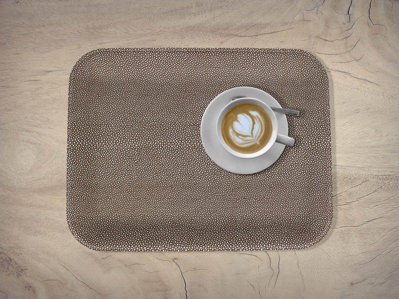 Plateau plat grand simili cuir galuchat marron