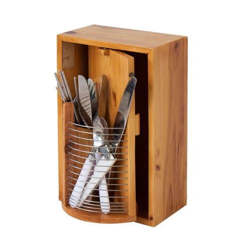 Wooden Kitchen Utensil Holder, Flatware Organizer Caddy for Forks, Spoons, Chopsticks
