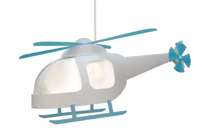 WHITE AND TURQUOISE HELICOPTER CHILD HANGING LAMP