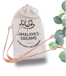 Copper tongue cleaner for improved oral hygiene, fresher breath, and reduced oral discomfort. Made with natural ingredients from Himalaya's Dreams.