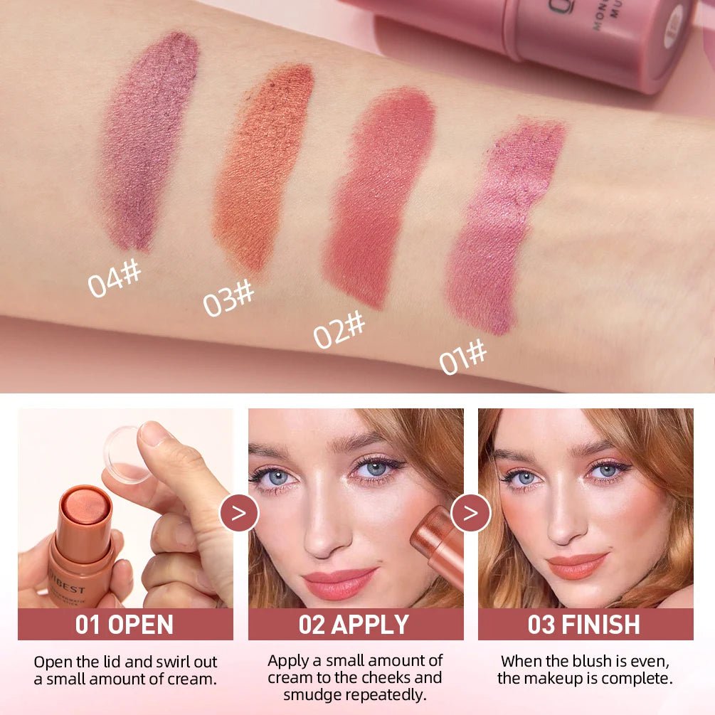 3-in-1 Cheek Blush Stick Lip Tinted Eyes Cheek Lips Brighten Cream Water-resistant Moisturizing Face Contouring Shadow Blusher