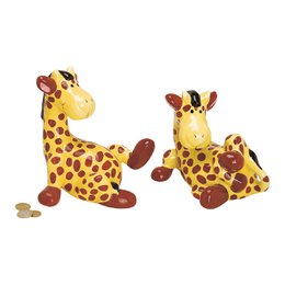 Ceramic giraffe money box, available in 2 assorted designs, measures 18 cm wide, made of durable ceramic material.