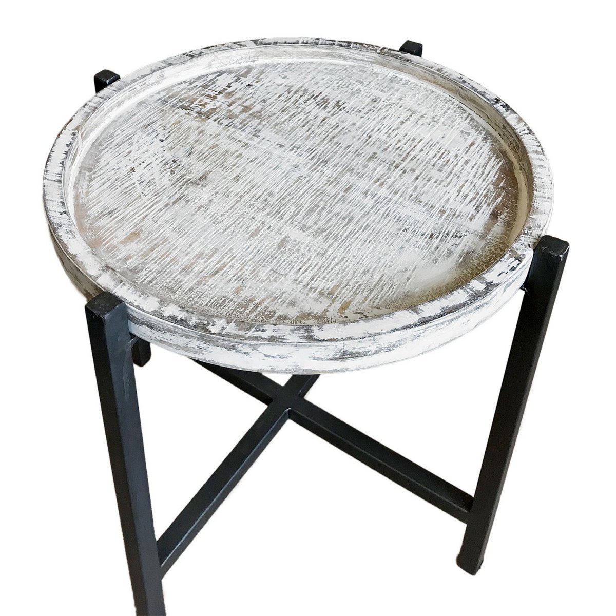 Mesa auxiliar Ø46xh45cm mesa de café mesa de estar redonda omaha marco de metal de plata vieja