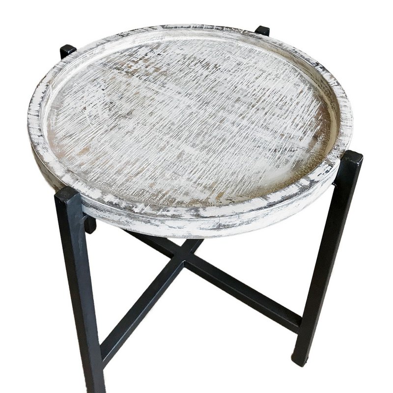 Side table Ø46xH45cm coffee table living room table round omaha metal frame old silver