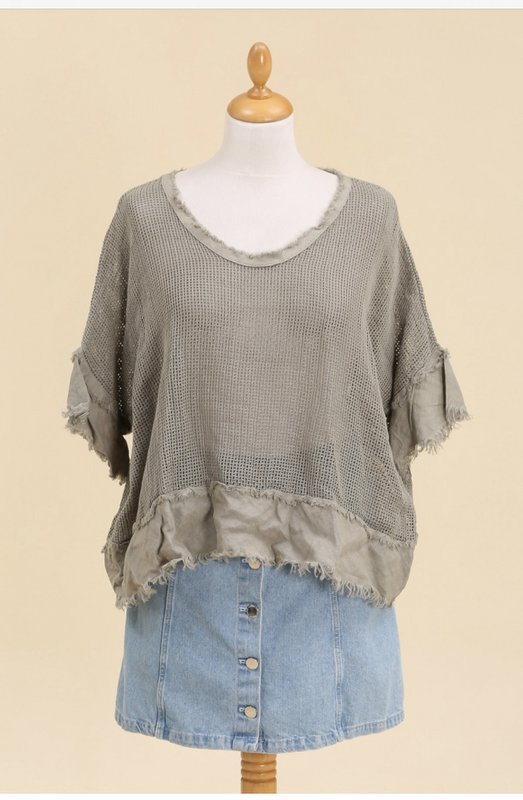 Gennembrudt bomuldsbluse og hørbund REF. 11932