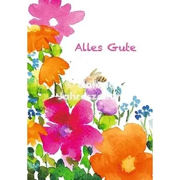 Watercolor card | Little bee & summer flowers | All the best