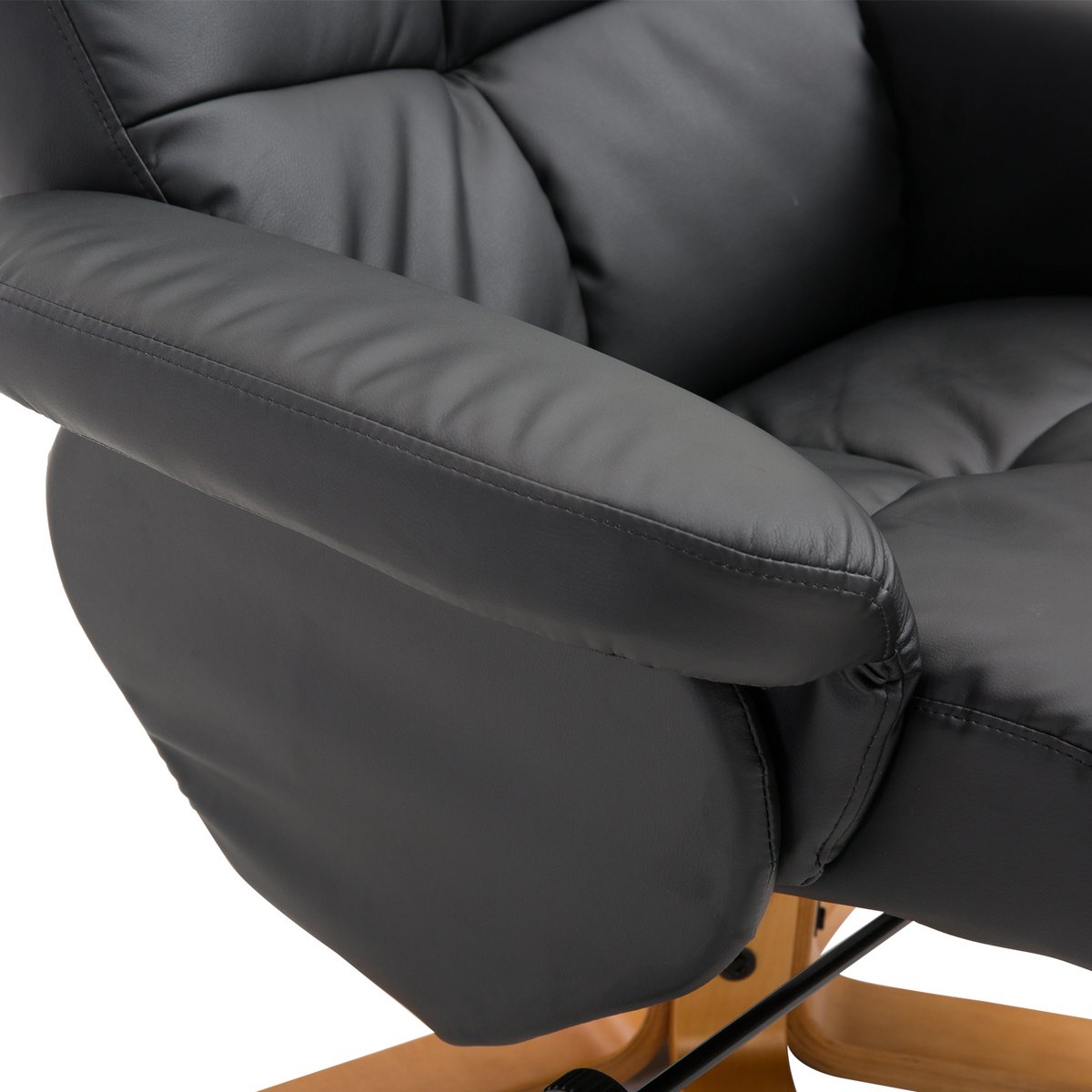 Relaxation chair with stool, 360° rotating TV chair with reclining function, reading chair for bedroom, living room, faux leather, brown