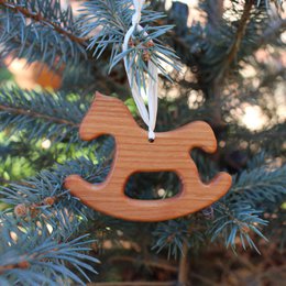 Gift tag wooden rocking horse, Christmas tree