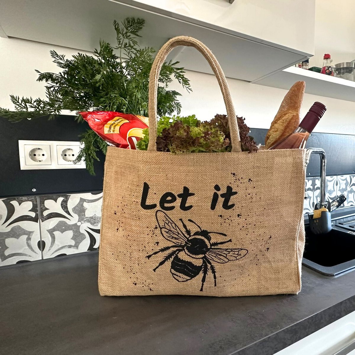 Domelo jute bag shopping bag. Jute shopper bag. Large water-repellent shopping basket/beach bag. Bathing bag XXL/shopping bag gifts for women.