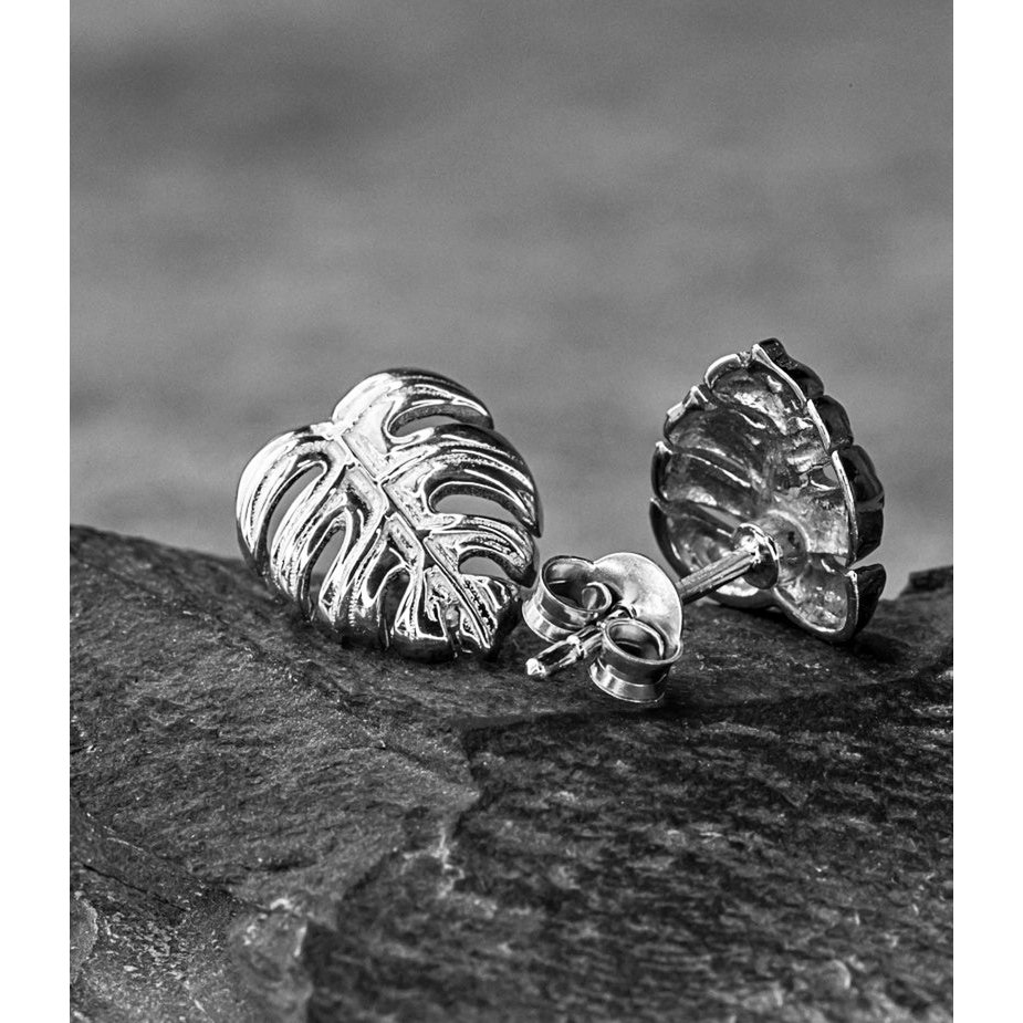 Pendientes de hojas de Monstera - Plata de ley 925 - Joyería de hojas exóticas - EAR925-45