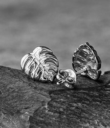 Monstera Leaves Stud Earrings - 925 Sterling Silver - Exotic Leaves Jewelry - EAR925-45