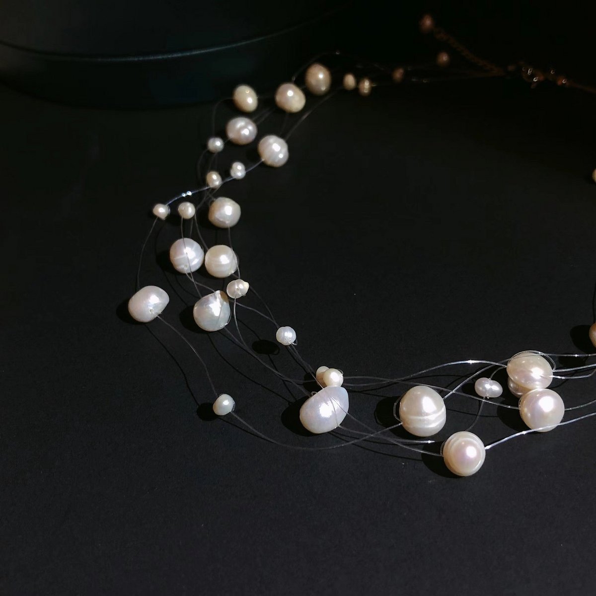 Süßwasserperlen, transparente Linie, Braut-Halsband