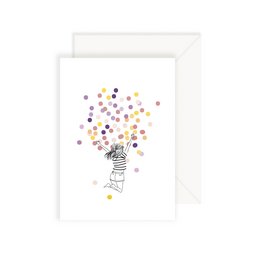 Card Confetti - Een jong meisje van achteren gezien springt met confetti van verschillende kleuren