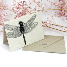 Minikaart van graspapier, libelle