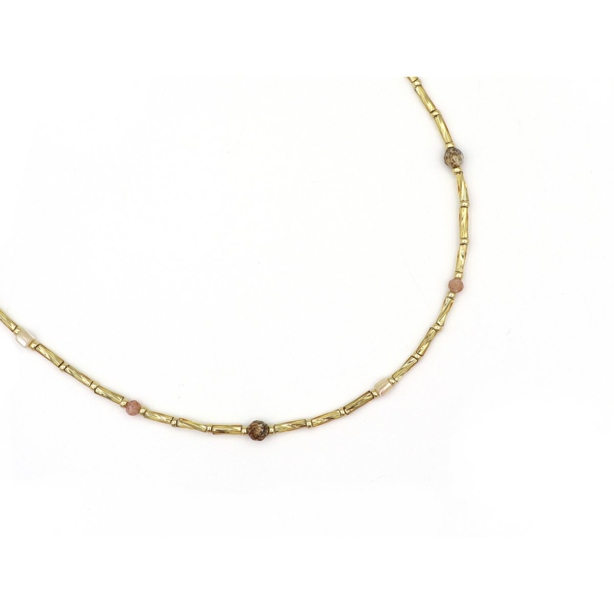 Ketting Fira jaspis en zonnesteen, zilver of goud roestvrijstaal