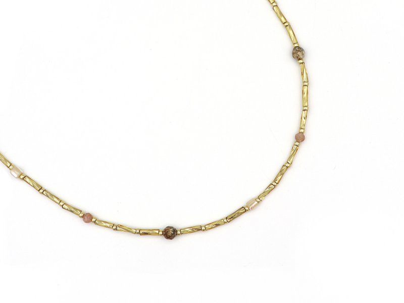 Ketting Fira jaspis en zonnesteen, zilver of goud roestvrijstaal