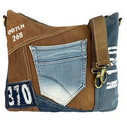 Sunsa dames schoudertas. Schoudertas gemaakt van upcycled jeans en canvas. Handtas vintage retro-stijl. Crossbodytas voor dames.