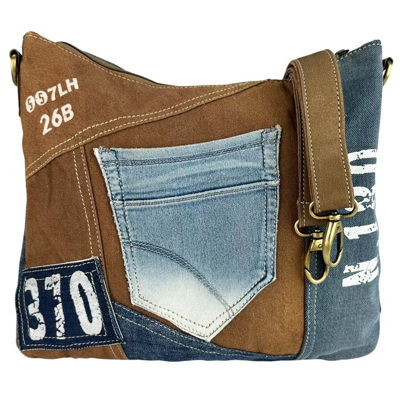 Sac bandoulière femme Sunsa. Sac bandoulière en jean et toile upcyclés. Sac à main style rétro vintage. Sac bandoulière pour femme.