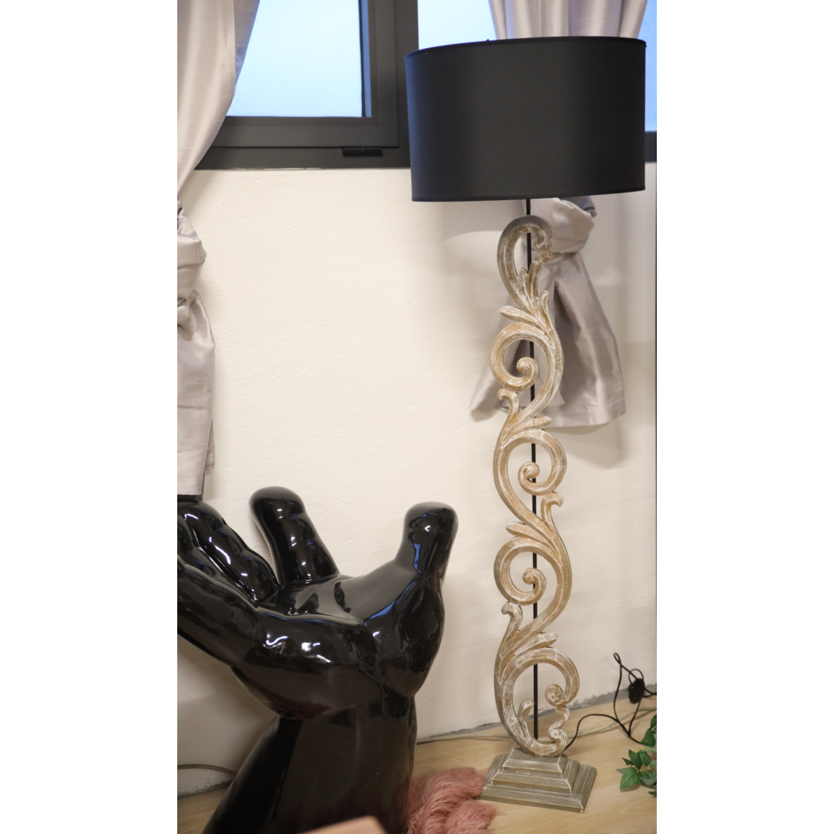 Frieze floor lamp with lampshade d 50 h 170 cm in resin and fabric