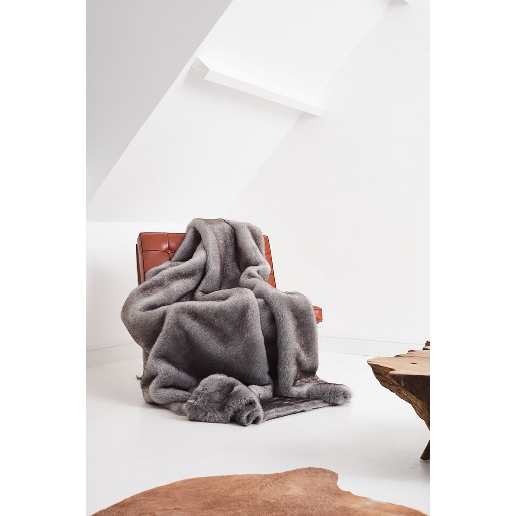 Faux-Fur throw Sydney lining in wool-cachemire melange Red