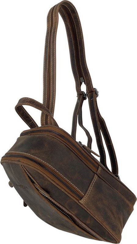 Small cognac color leather ladies backpack from arrigo - elegant light brown buffalo leather