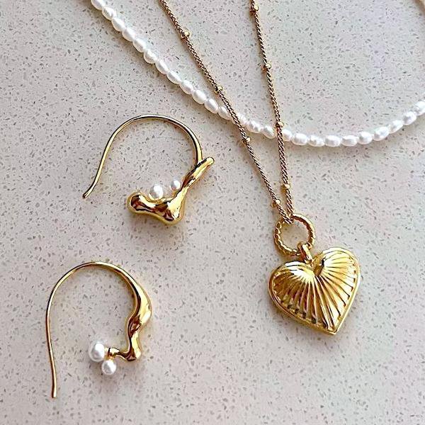 Asymmetrical Molten Pearl Earrings