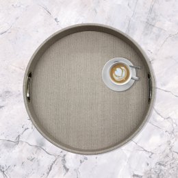 Comprimé rond des motifs de tricot brun beige avec poignées en laiton