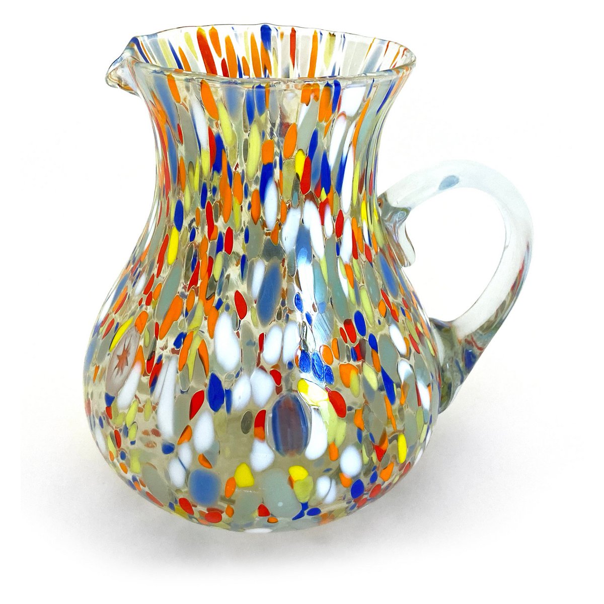 1 CARAFFA CLÁSICA EN VIDRIO HANDO EN LÍNEA MANO CON MURRINE DI MURANO, LÍNEA "I COLORI DI MURANO" 1000 ml. Hecho en Italia