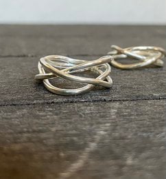 Silver tangle small ring, a statement ring with an intricate, intertwined design in a silver tone.