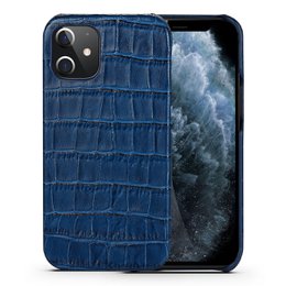 Beskyttelsesetui iPhone 12 Mini Mørkeblåt Læder Med Krokodilleprint - Apple iPhone 12 Mini Etui Blåt Læder Med Krokodilletryk