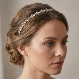 Delicate crystal headband, gold-tone metal, bridal hair accessory, elegant rhinestone tiara for weddings.