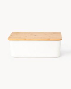 Bread box ceramic with bamboo lid