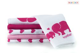 Makian Hydrophilic Diapers-80x80cm - Set of 6 pieces-Oeko-Tex tested-100% Cotton-White/Pink/Elephant