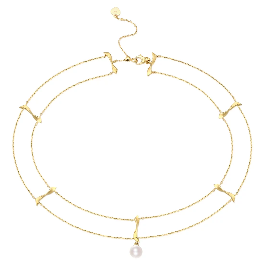 Collana, girocollo a doppio strato con goccia di perle