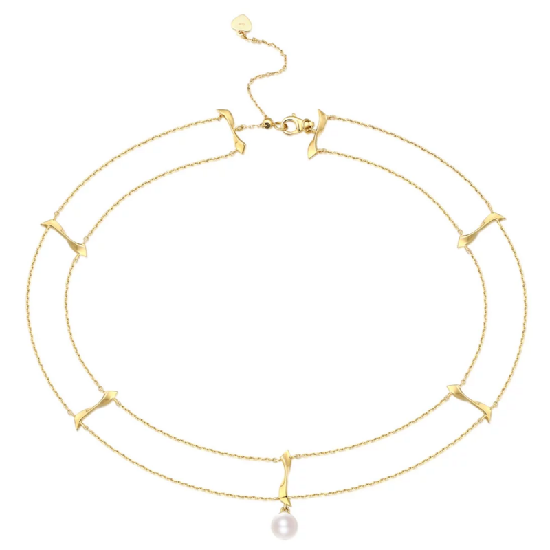 Collar gargantilla doble capa con gota de perla