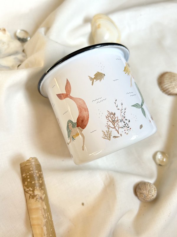 Sirene in tazza smaltata | Tazza | Tazza per bambini | Ragazza | Sirena | Sott'acqua | Acquerello | Acquerello || CUORE E CARTA