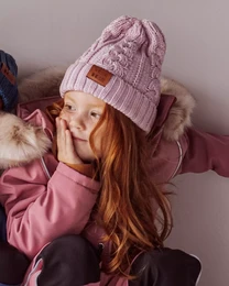 Cappello Merino Lavorato A Maglia Intrecciato Rosa Chiaro