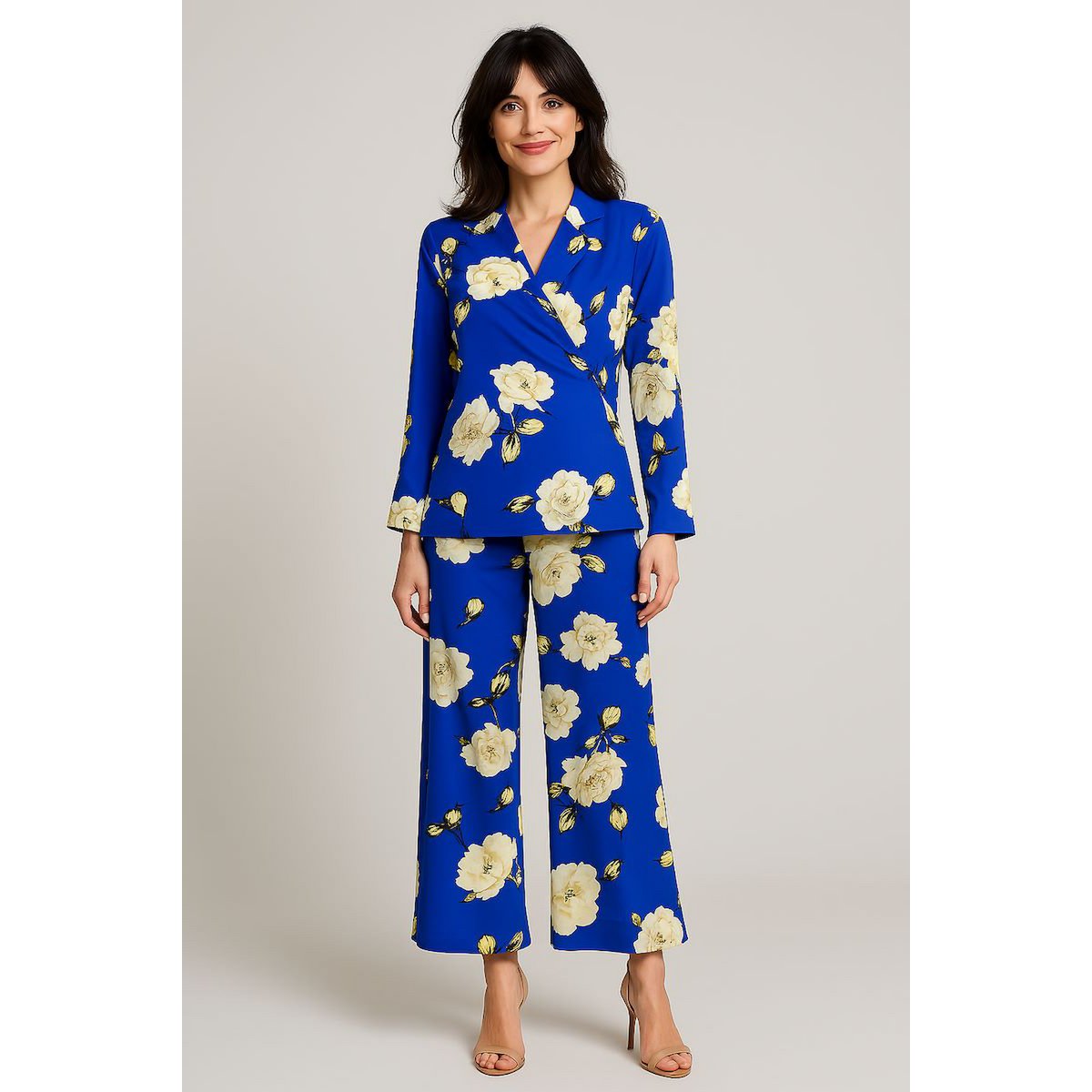 Blue Fluid Fluid Kimono Jacke mit Blumendruck - Französische Herstellung