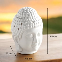 Brûle-Parfum Céramy Bouddha Dhyana Blanc - Atmosphère Parfumée - Objet artisanal Zen -Aromathérapie facile - Brûleur Fondant parfumé - Déco FengShui - Tête Bouddha