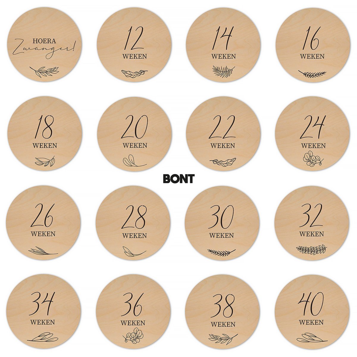 Mijlpaalcirkels | Hout - Lasergravure | Zwanger