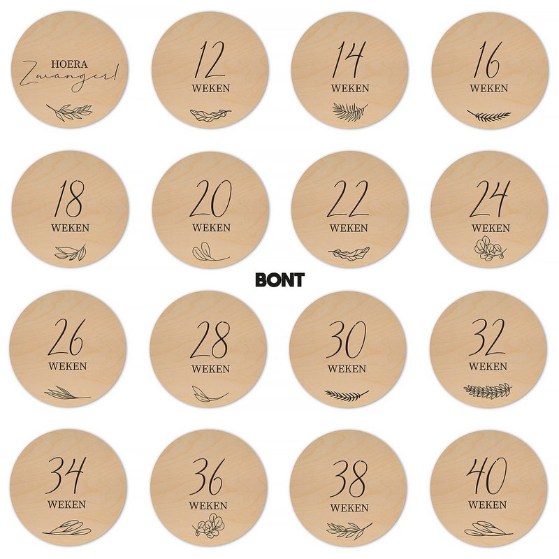 Mijlpaalcirkels | Hout - Lasergravure | Zwanger